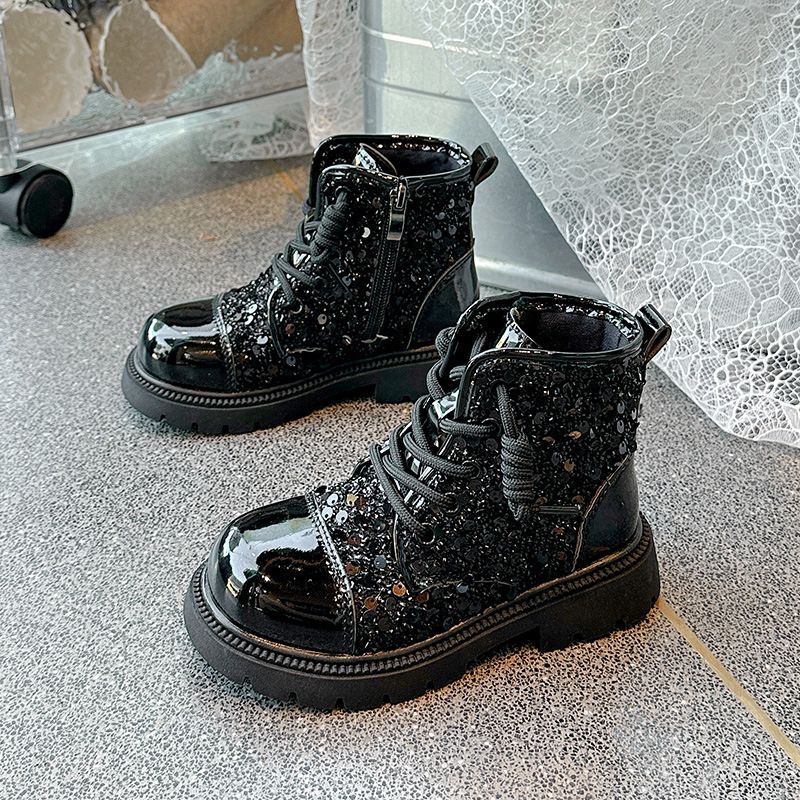 Children Fashion Boots Girls Sequin British Style Anti Slip Wear Resistant Cutefeet Kids Short Boots Toddler Leather Snow Boots Sizes 26 - 36