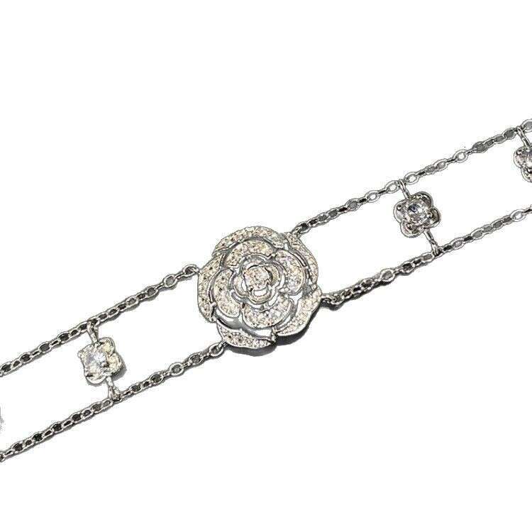 Style Heavy Craft Full Dia Hollow High-Quality Zircon Double Layer Camellia Collarbone Chain High Color Retention Necklace