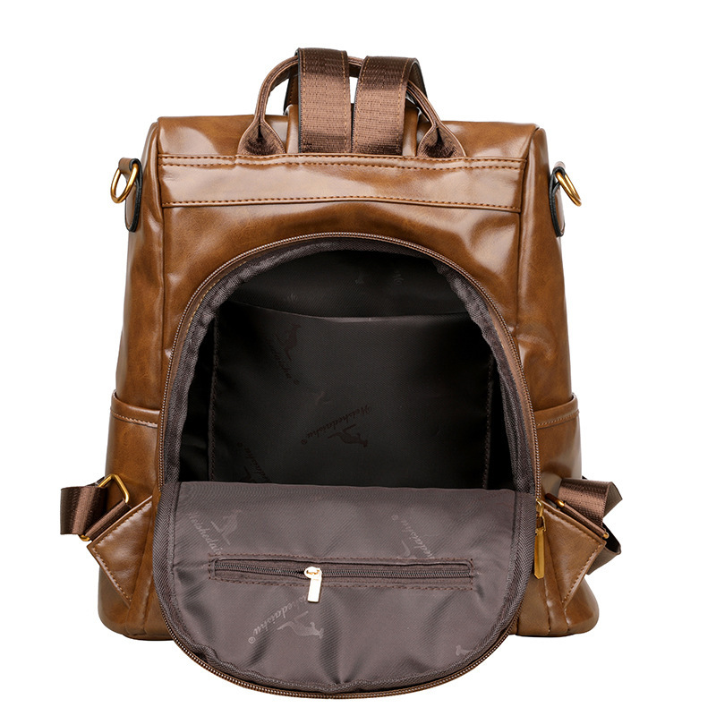 Oil Wax Leather Women's New Casual Anti-theft Backpack Commuting Travel Large Capacity Student Schoolbag ddmymoon