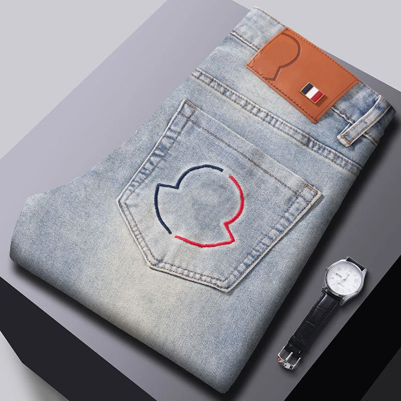 Designer Men's Jeans Retro Wash Letter Graphic Slim Fit Casual Pencil Pants High Street Zipper Straight-Leg Denim Pants