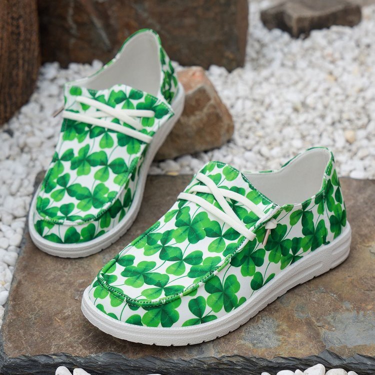 2025 New Designer Women's Large-sized All-season Canvas Men's Shoes Breathable Clover-printed Colorful Export Sports Flat Casual Shoes For E