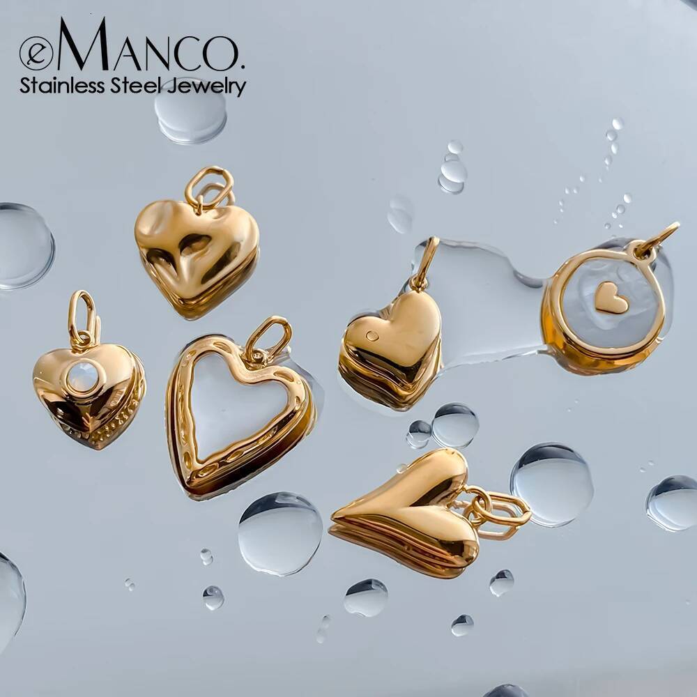 eManco New DIY Stainless Steel Stereoscopic Heart Pendant Gold-plated Women's Jewelry Charms Wholesale