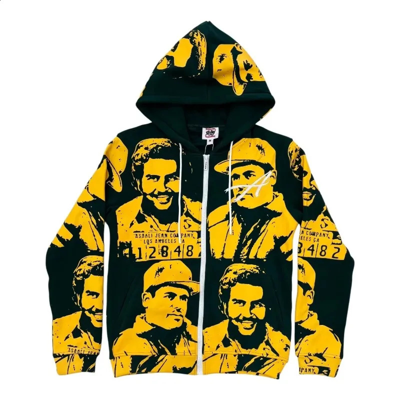 Sport pants suit Gothic fashion figure pattern printing zipper hoodie set Y2K American retro mens casual oversized hoodie 250809