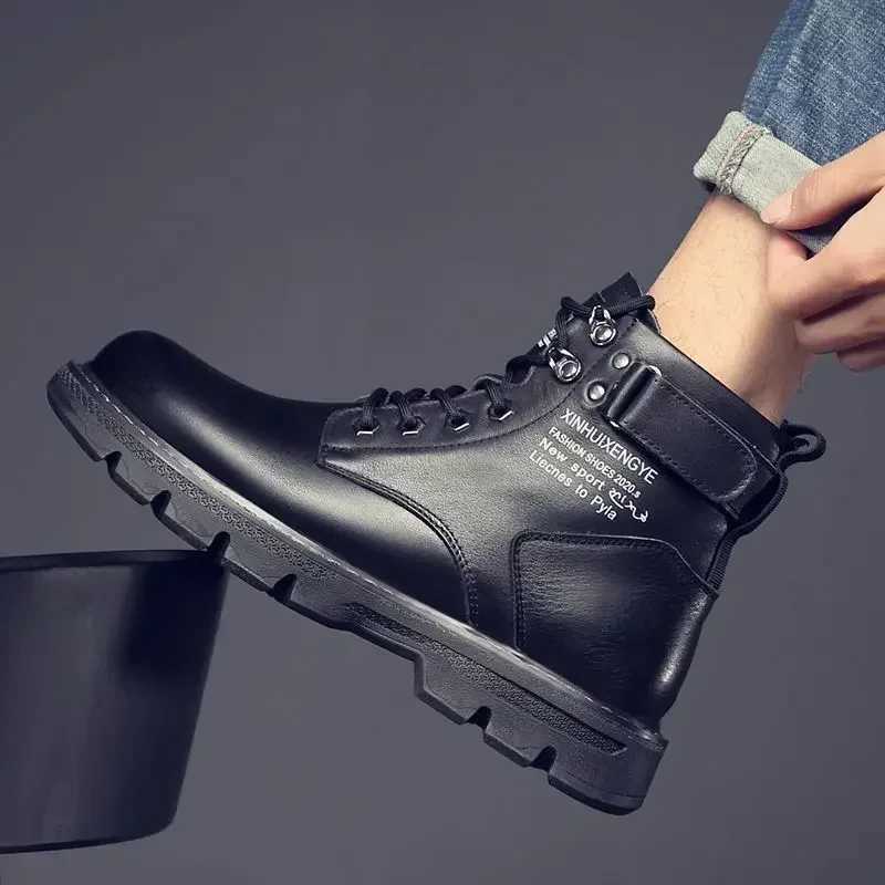 Leather Man Shoes Waterproof Spring Autumn Black Boots for Men Sale Y2k Cheap Non Slip Classic Footwear Original Deals Size 44 W250811