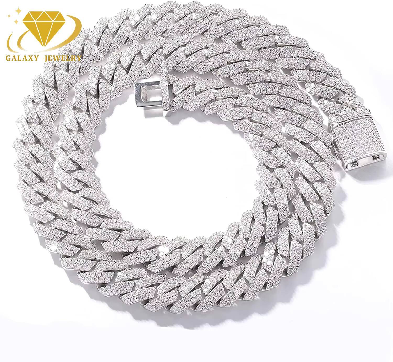 Pass Diamond Tester 2 Rows 10mm 12mm Real 925 Silver Hip Hop Full Iced Out VVS Moissanite Prong Cuban Link Chain for Men