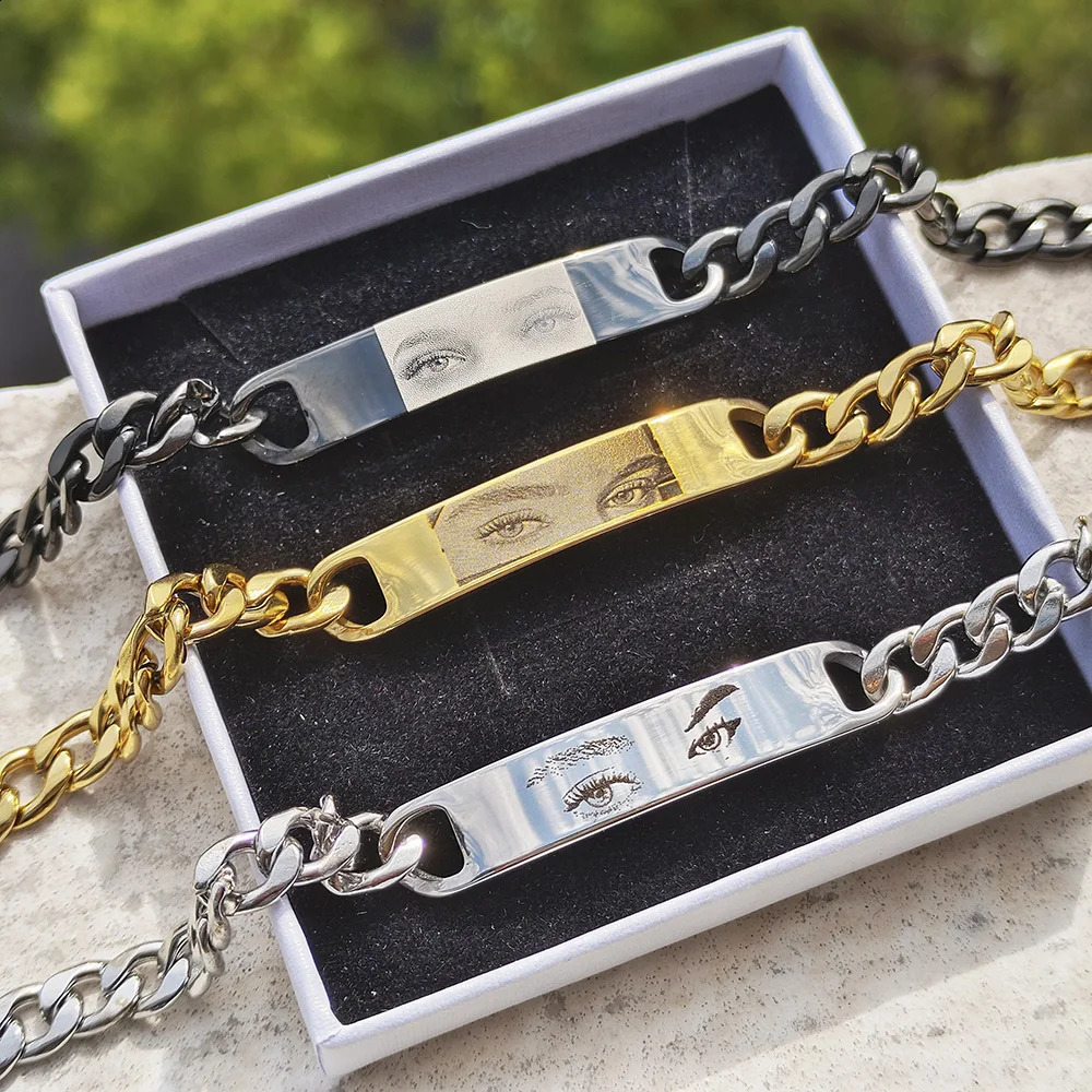 Personalized Eyes Po Couple Bracelet Laser Engraved Eyes Po Bracelets Stainless Steel Gifts for Boyfriend Family Father 250808