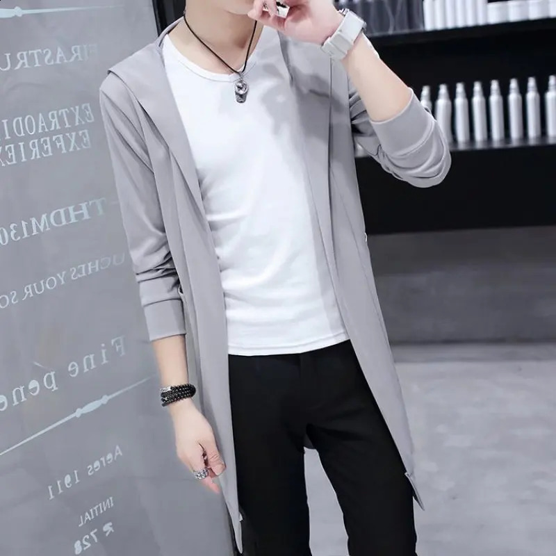 Mens Shawl Casual Cardigan Long Sleeve Trench Coat Lightweight Open Front Length Korean Style 250804