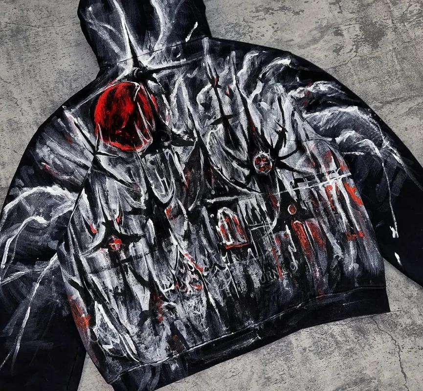 Dark Retro Y2k American Loose Hoodie Women Personality Line n Harajuku Sweatshirt Fashionable Street Casual Clothing Men 250808