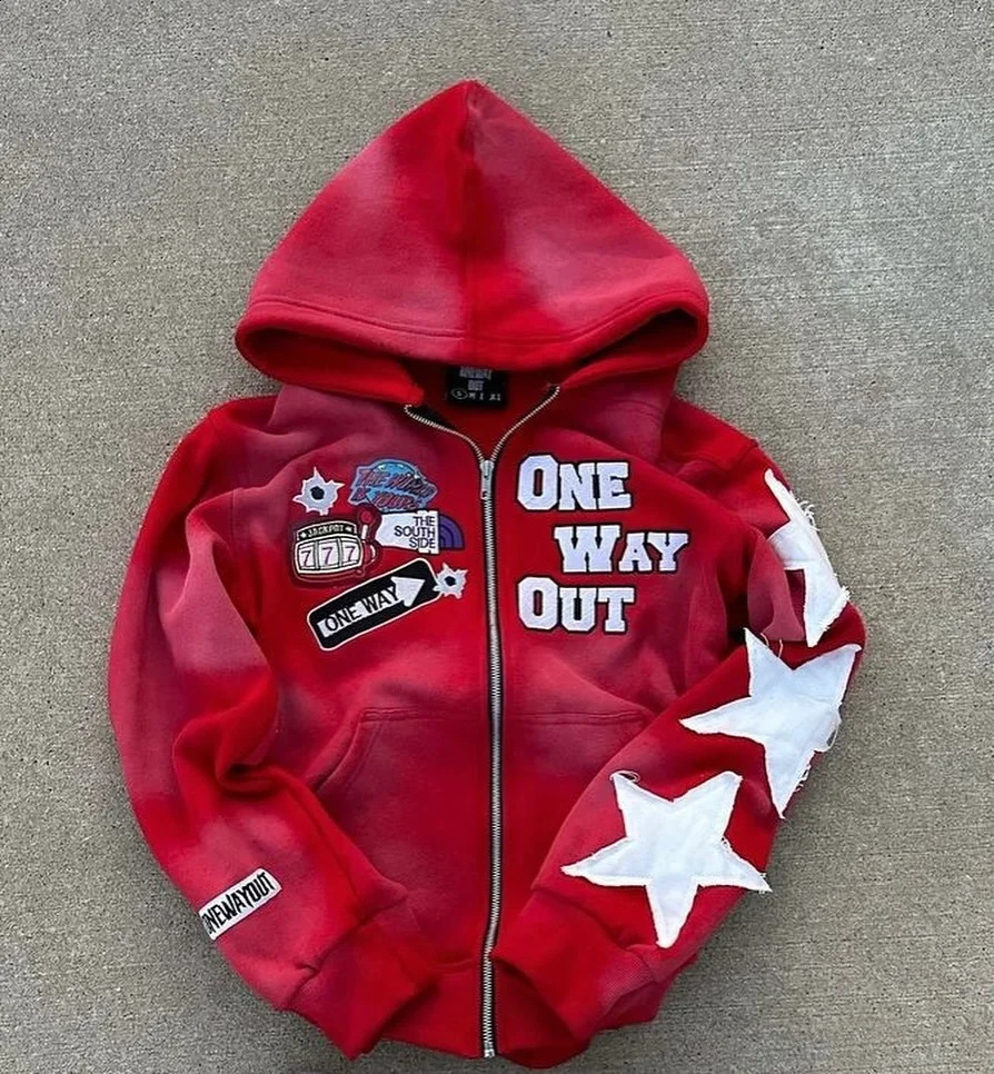retro punk oversized men hoodie sweatshirt Harajuku hiphop high street pattern zipper and women Y2K 250808