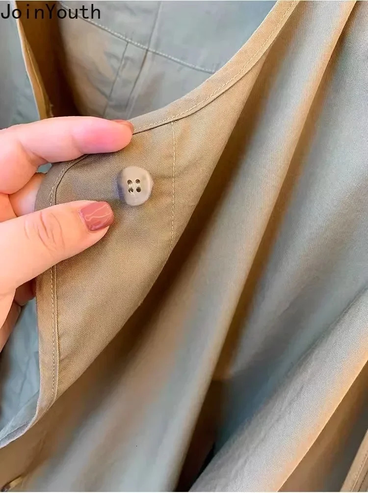 Trench Coat for Women Solid Color Oneck Long Sleeve Loose Outwear Ropa Mujer Casual Pockets Fashion Korean Vintage Jackets 250809