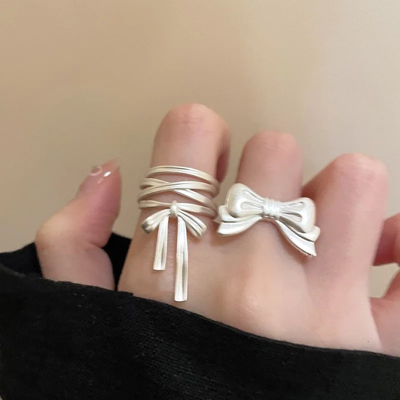 BF CLUB 925 Sterling Silver Rings For Women Girl Female Open Minimalist Retro Bow Ring Creative Anillos Bague Fine Jewelry 250805
