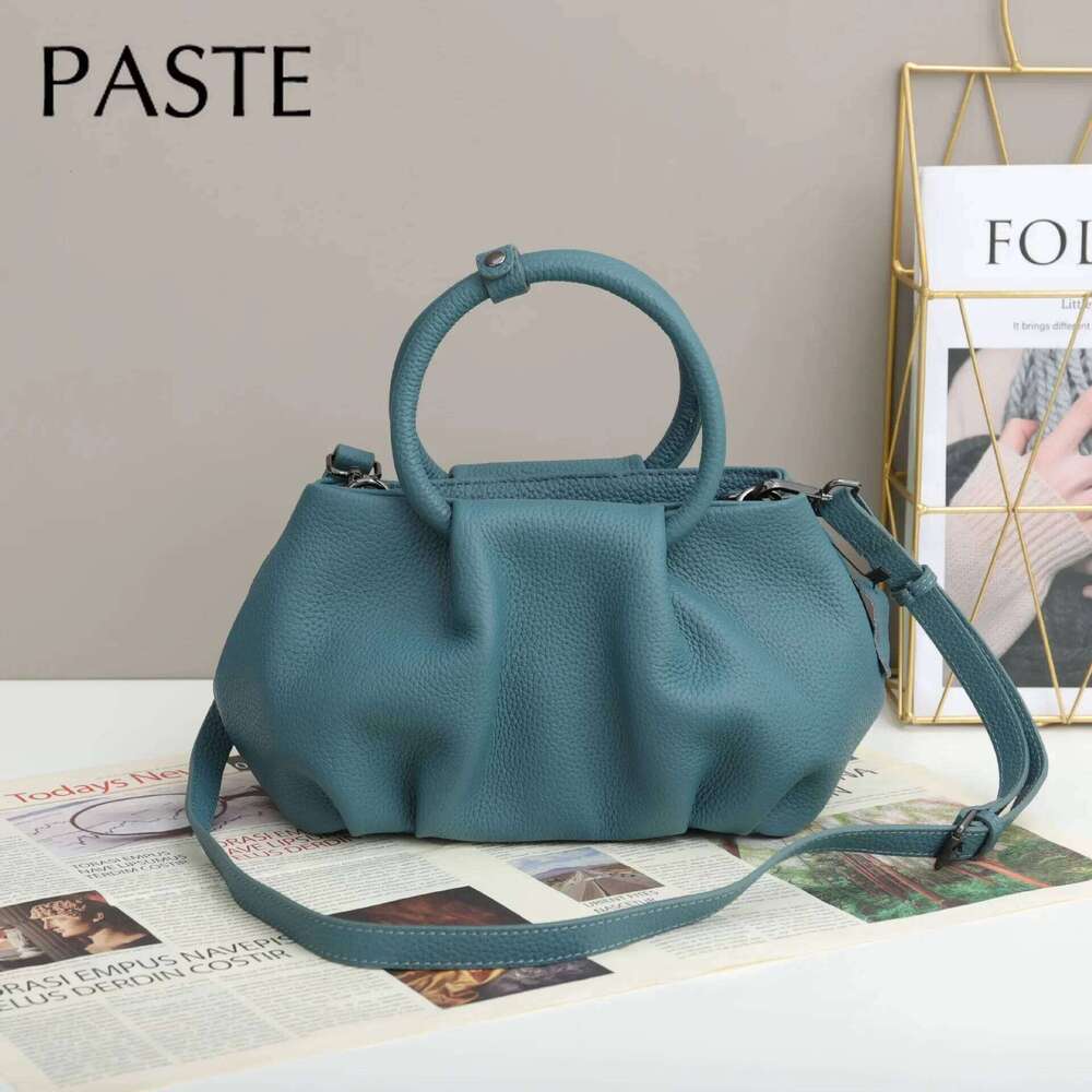 2024 New Design Blue Circle Top-handle Handbag 100% Genuine Leather Women Shoulder Bag 29cm High Quality Classic Tote Pink #6699