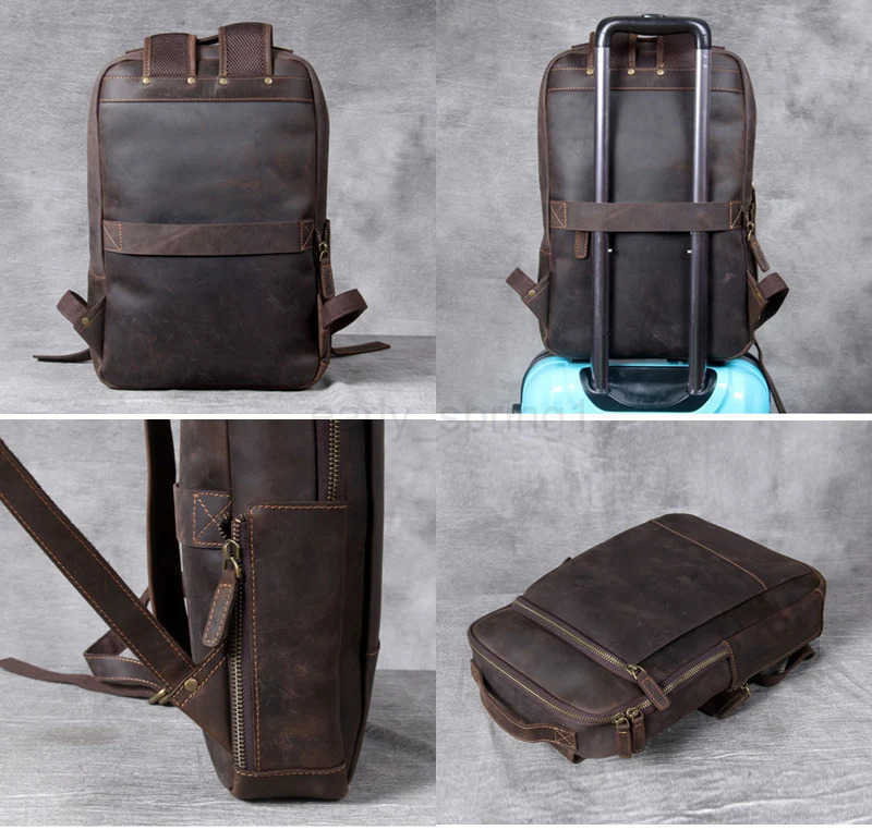 Vintage Crazy Horse Genuine Leather Backpack Men Backpack Laptop Leather Daily Backpack Male Rucksack Travel Hiking Knapsack Large T250811