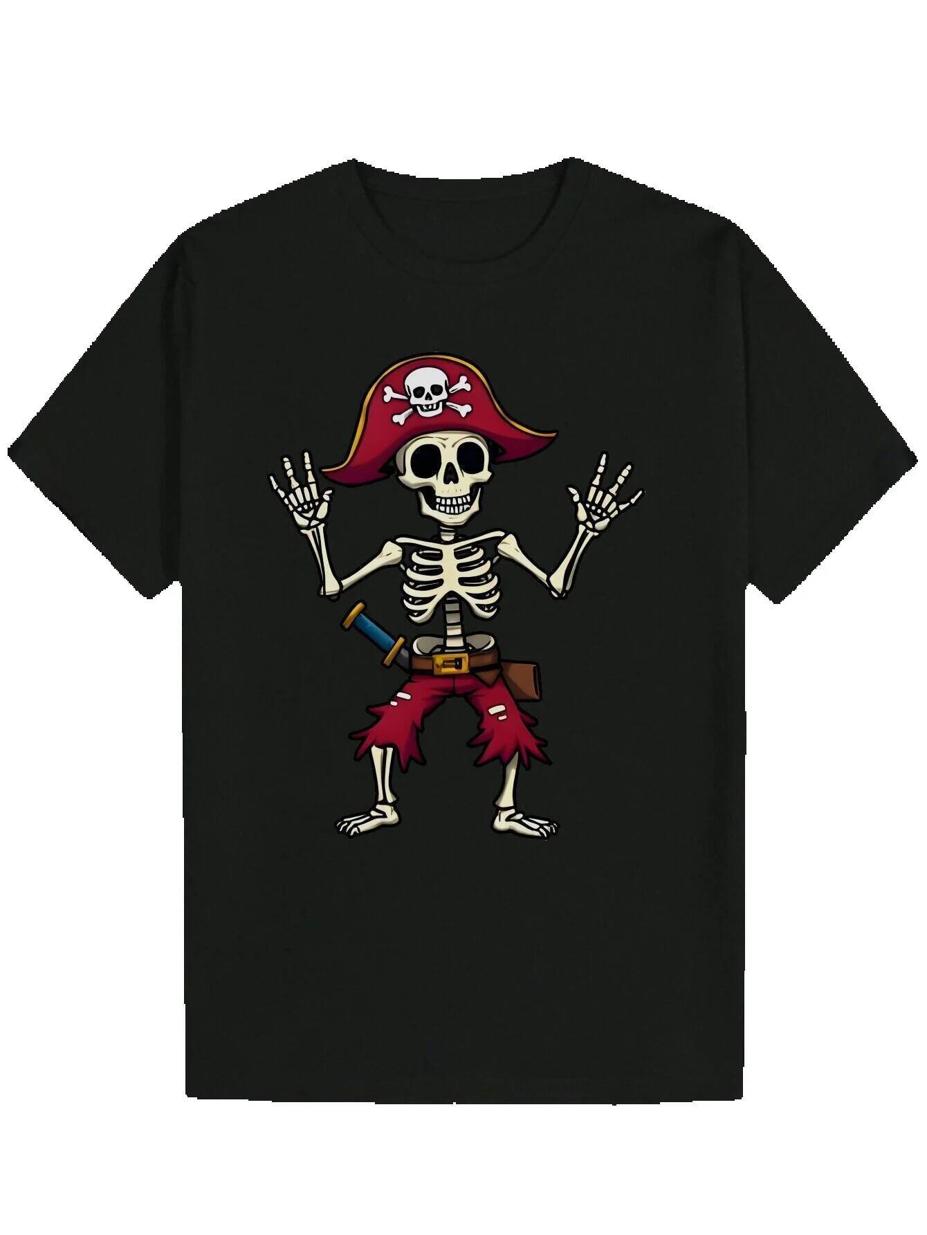 Summer Casual Crew Neck Pirate Skull Portrait, Polyester Knit Fabric, Slightly Elastic, Regular Fit, 180g/m - Men's Graphic T-Shirt 1bb23