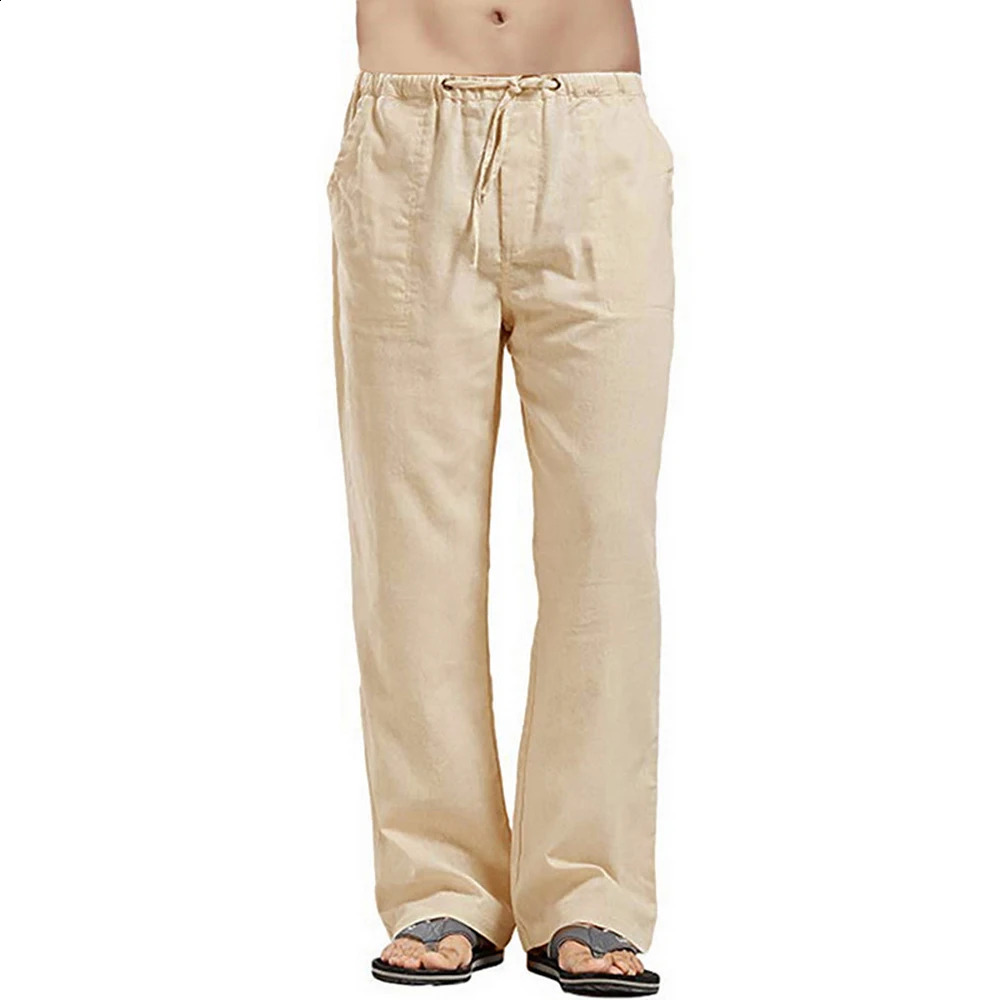 Mens Summer Loose Long Pants Elastic Waist Drawstring Leisure Resort Trousers Men Lightweight Breathable Straight Leg Pan 250729