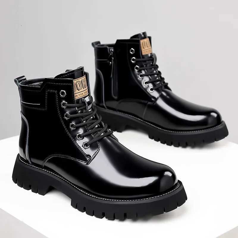 100% Genuine Leather Mens Ankle Boots Comfortable Motorcycle Boots Men Lace Up Business High Top Shoes Dress Boots Designer Footwear W250811