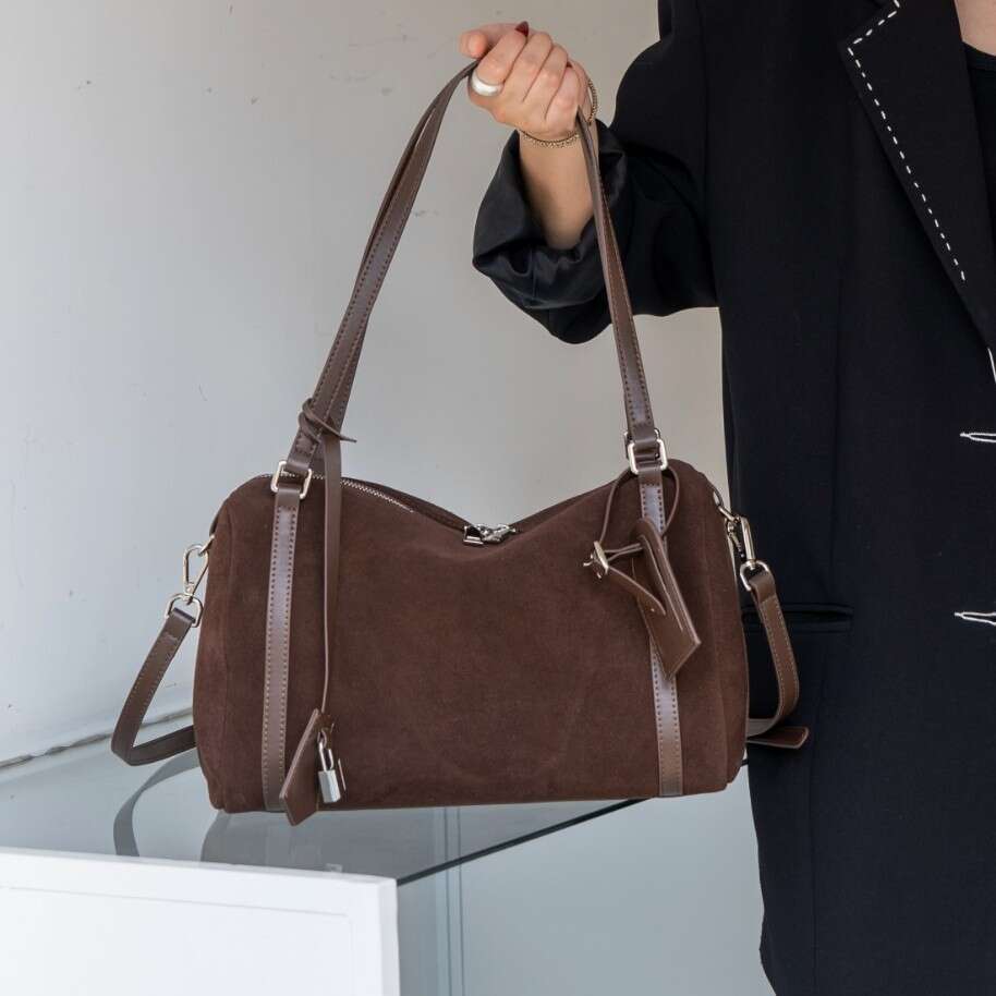 Frosted Cowhide Boston Autumn Winter New Pillow Simple Handheld Shoulder Crossbody Large Capacity Bag