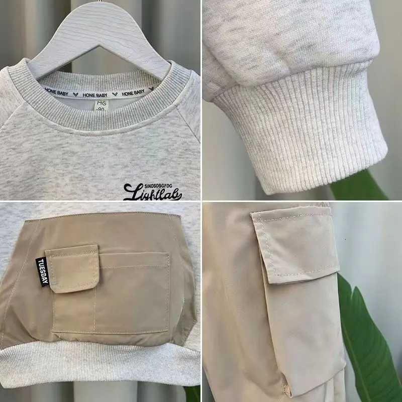 Boys Spring and Autumn Sweater Set 23 New Fashionable Boys Clothing Childrens Network Red Cool Handsome Workwear Two Piece Set Z250811