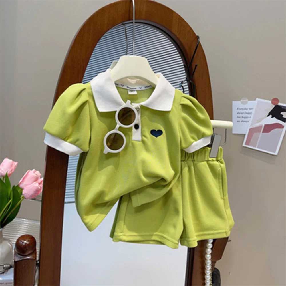 Childrens Clothing Sets Korea Short Sleeved Casual Shirt Dress Polo T-shirt+Shorts Sets Sisters Girls Summer Kids Clothes Girls Z250811