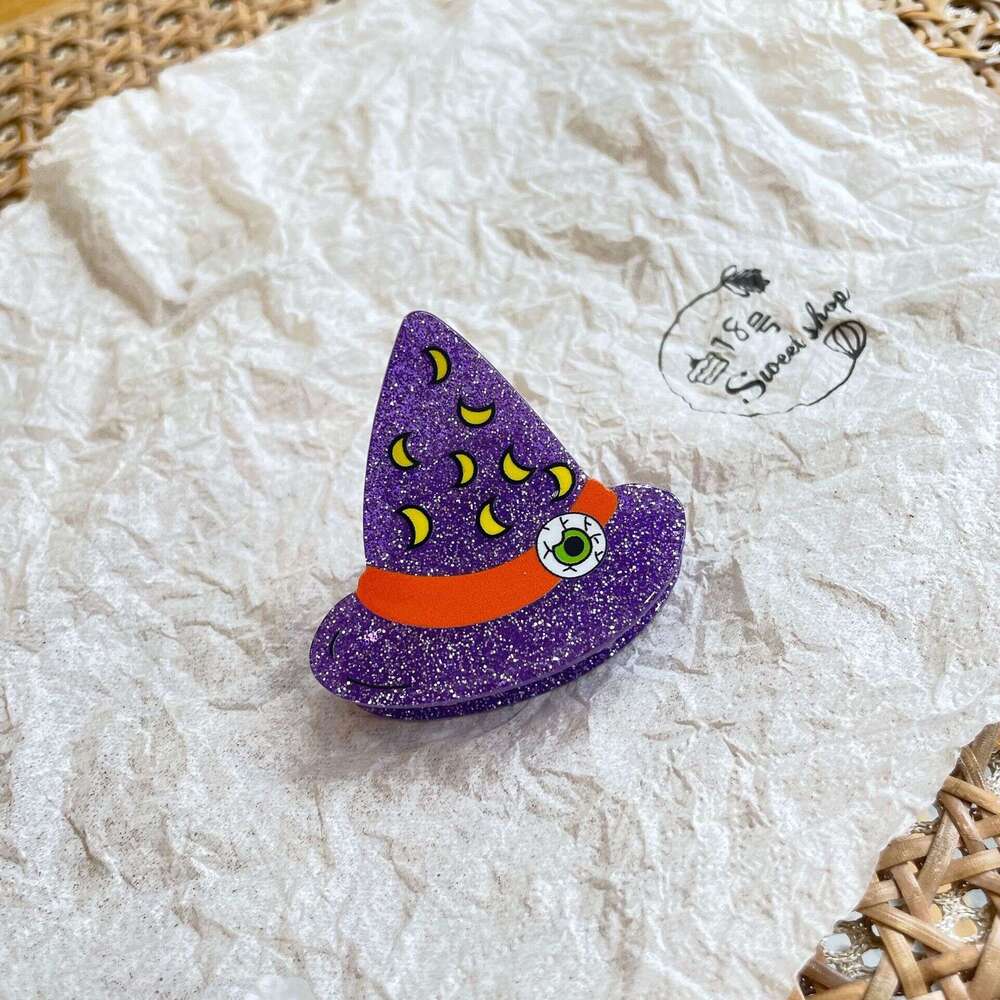 Halloween Pumpkin Acrylic Claw Magic Hat Cartoon Bat Back of Head Hair Accessory for Women