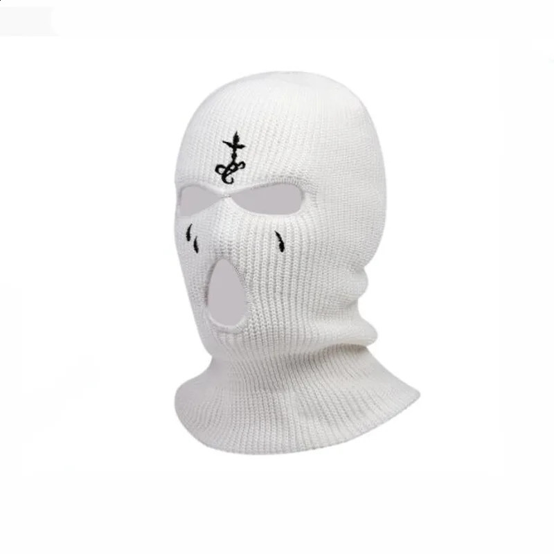Winter Motorcycle Windproof Full Face Knit Hats Ski Mask Men Warm Wool Balaclava embroidery Winter hats Knitted 3 Holes Ski Mask 250808