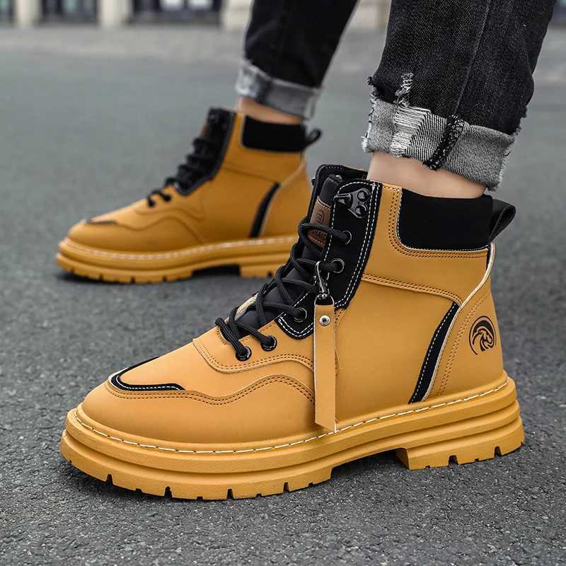 Mens Thick Soled Shock-Absorbing Wear-Resistant Anti-Slip Retro Casual Yellow Boots Are Comfortable Lightweight Cold Resistant W250811