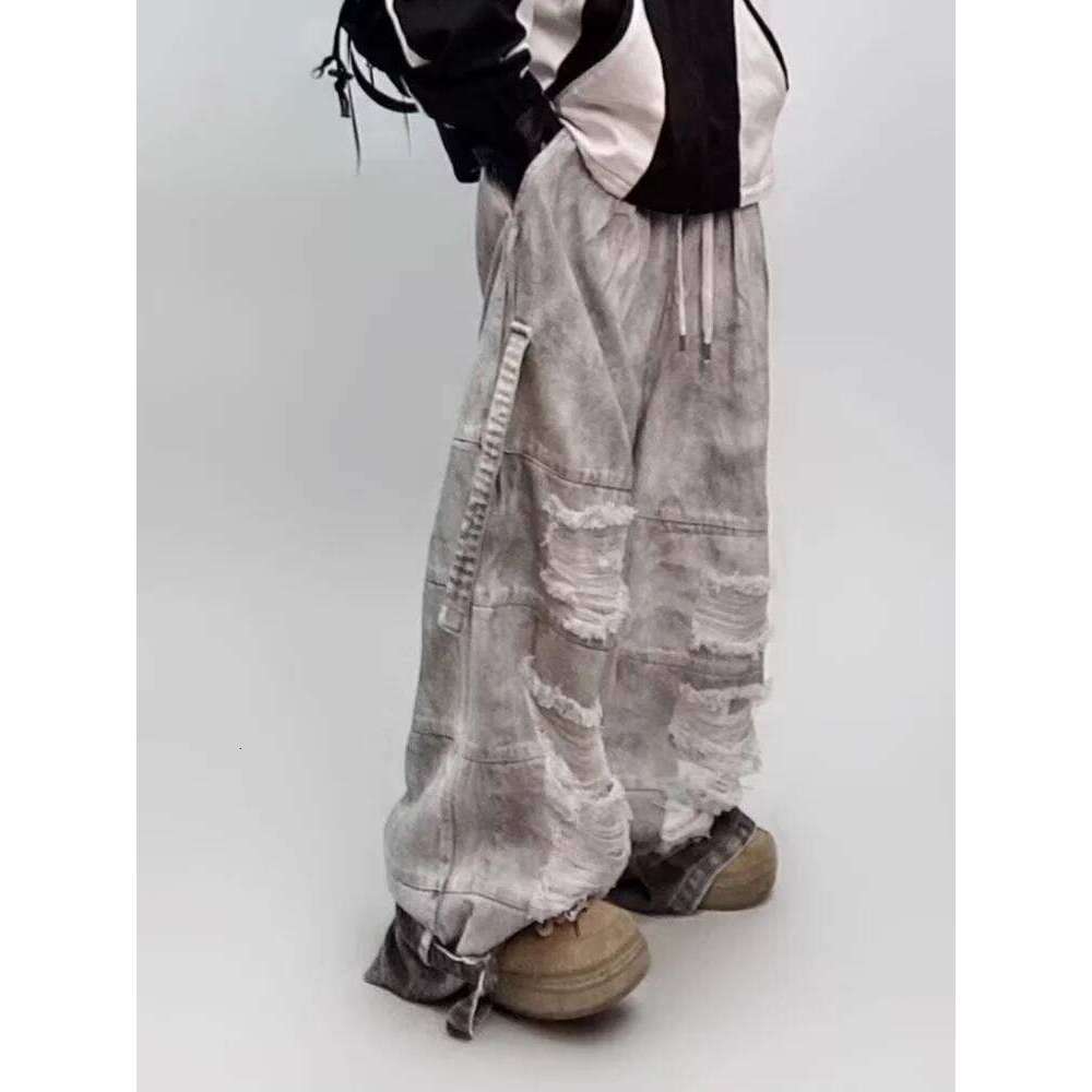 2025 Ropa Y2K Grunge Streetwear Vintage Grey Baggy Ripped Jeans Pants For Men Clothing Wide Leg Long Trousers Pantalones Hombre