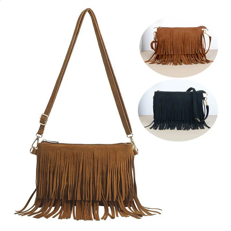 Vintage Tassel Crossbody Bags Womens Versatile Shoulder Bag Boho Style Fringe Square Purse Ladies Handbags For Gift 250807