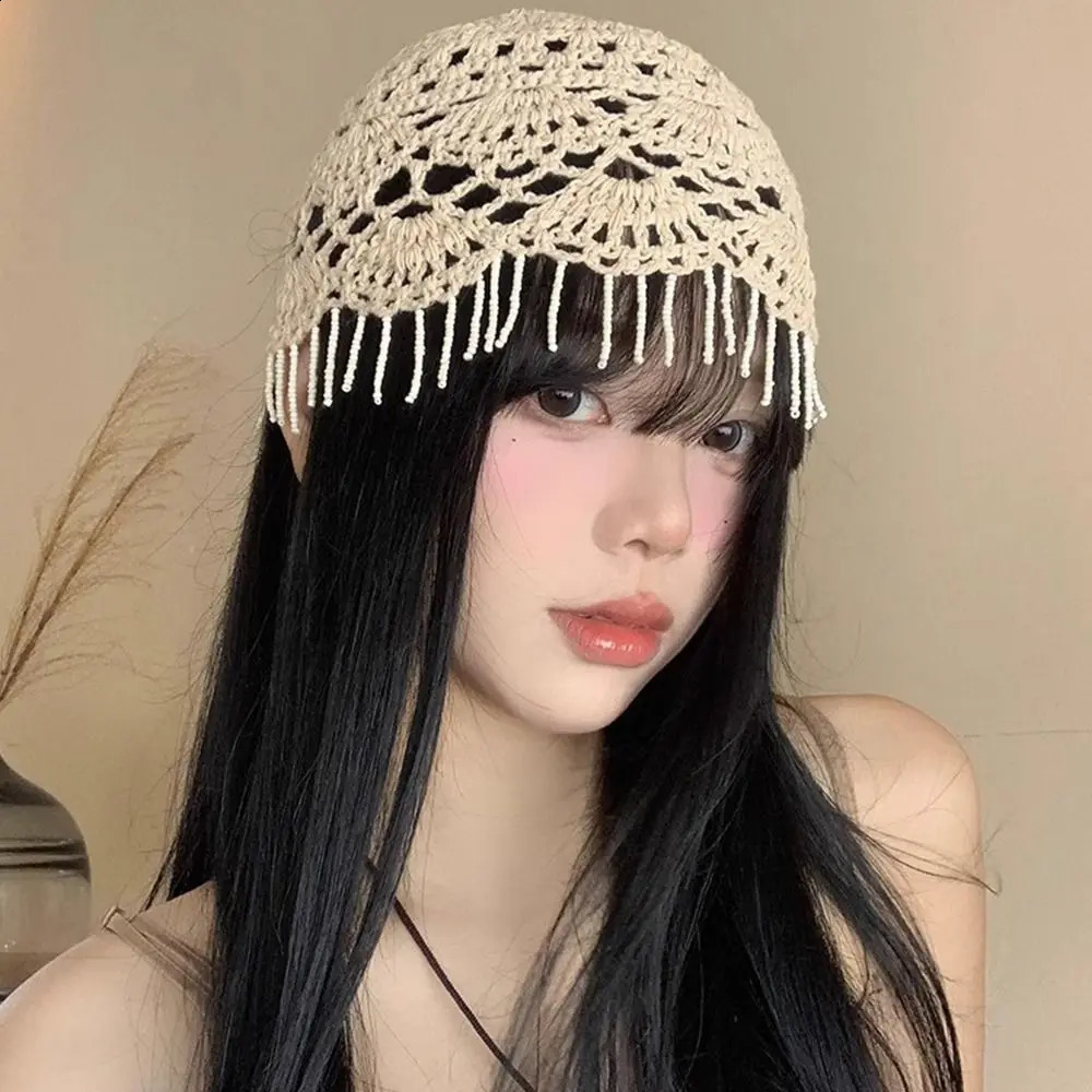 Fashion High Quality Cotton Women Beanie Hat Floral Handmade Skull Cap Lightweight Crochet Slouchy Knitted Hat Summer 250805