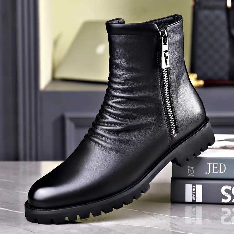 England Style Men Casual Chelsea Boots Black Trendy Genuine Leather Shoes Brand Designer Autumn Winter Boot High Motorcycle Bota W250811