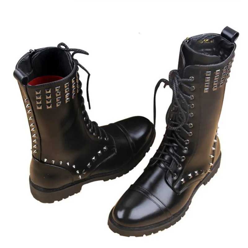 England Style Boots Black Punk Motorcycle Boots For Men PU Leather Zipper Buckle Strap Warm Snow Boot Riveted Mens Boots W250811