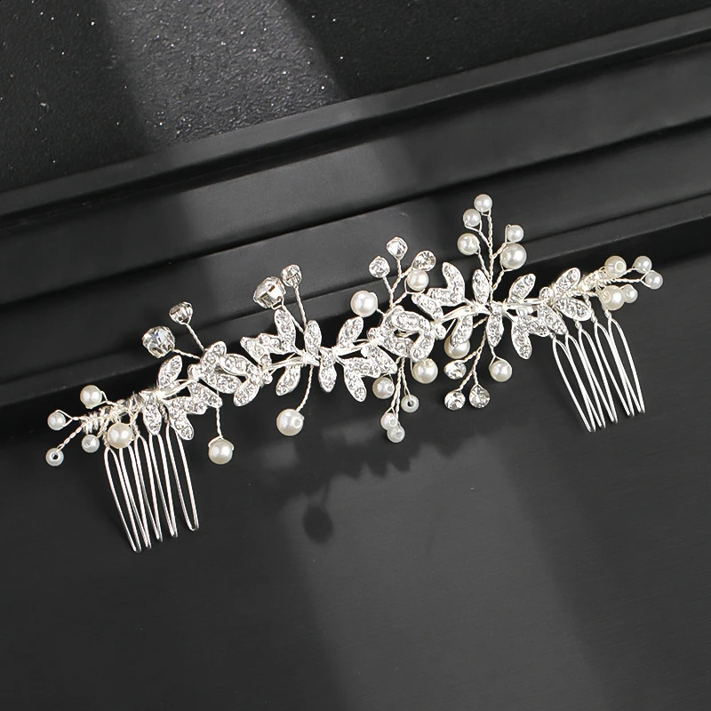Wedding Pearl Leaf Crystal Hair Comb Hairpin Headband Tiara For Women Bride Queen Party Bridal Accessories Jewelry 250804