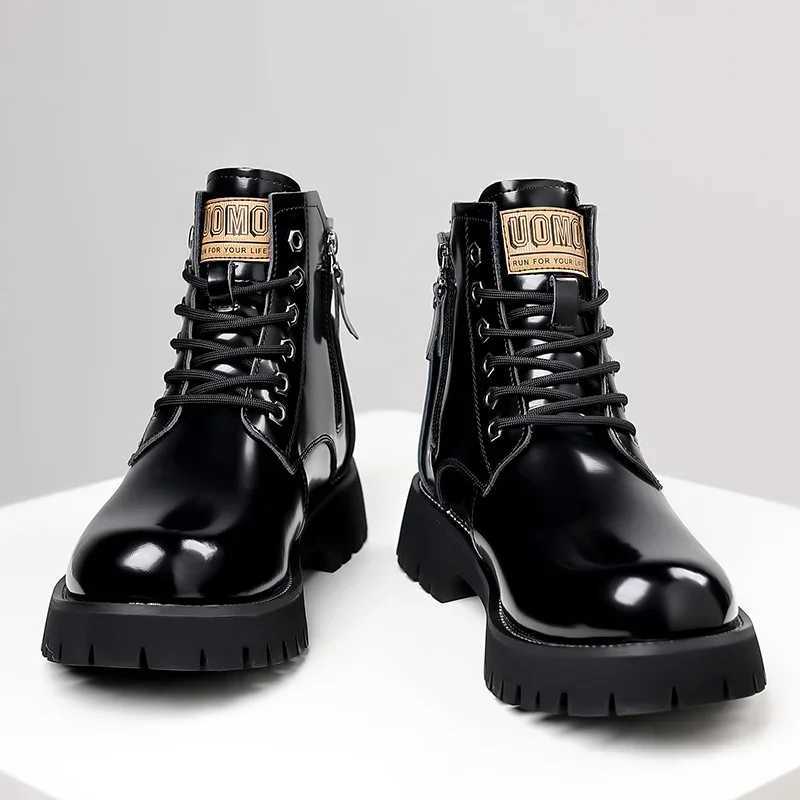 100% Genuine Leather Mens Ankle Boots Comfortable Motorcycle Boots Men Lace Up Business High Top Shoes Dress Boots Designer Footwear W250811