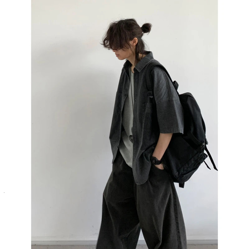 Korean Casual 3- Pcs Sets Mens Multi Pocket Denim ShirtSolid Color VestFashion Street Jeans Suits Y2k Hip Hop Sets 250811