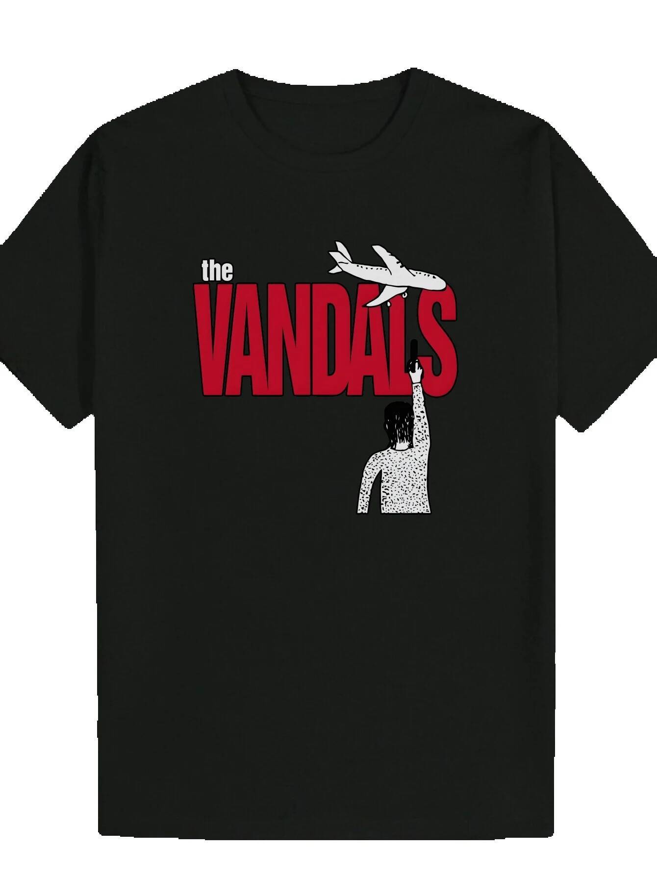 Men's Casual Round Neck Polyester with 'THE VANDALS' Graphic Print, Summer Fashion, Regular Fit, Fabric, Fashion Streetwear, Breathable