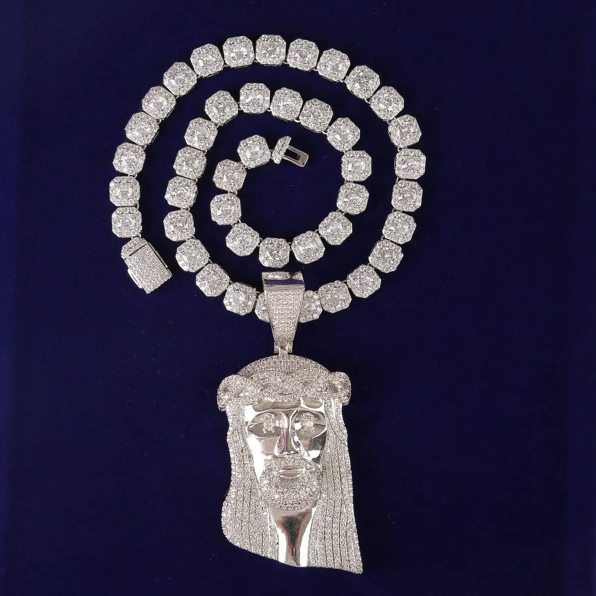 No Chian Religious Jesus Head Pendant Mens Hip Hop White Gold Plated Jewelry