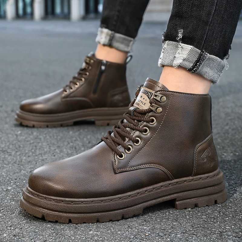 4 Seasons Mens Boots Soft-sole Non-slip Casual Boots Fashion Outdoor Work Boots High Boots Classic Joker Youth Leather Boots W250811