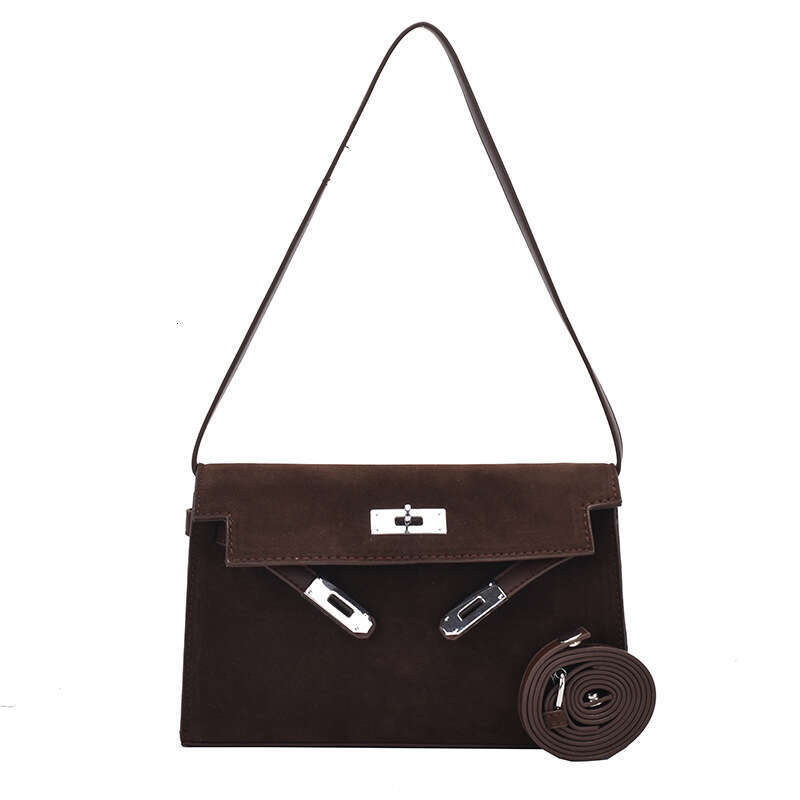 Designer Light Luxury Women Matte Suede Small Square Bag New Autumn Winter Underarm Handbag Single Shoulder Crossbody Purse Original Steel Buckle Hard