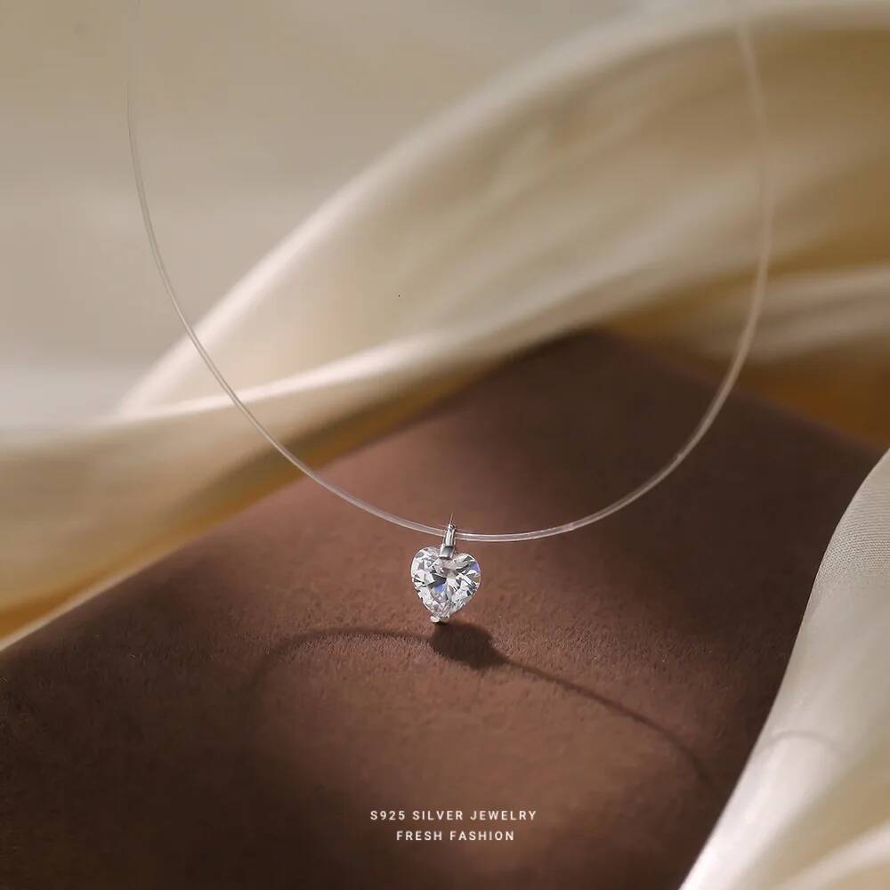 Sterling Sier Shining Zirconia Heart Pendant Rope Necklace for Women Versatile Temperament Jewelry Accessories