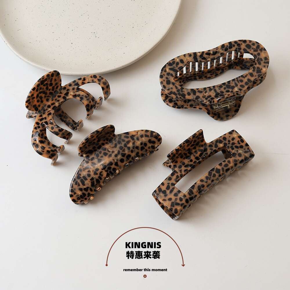 Korean Fashion Leopard Print Acetate Claw for Women, Back of Head Large Shark Clip, Thick Version Hair Clip
