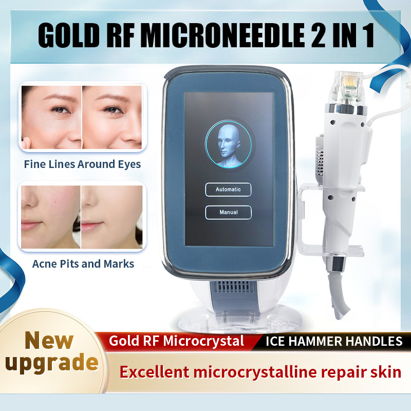 Gold Radio Frequency Microneedle Beauty Tool for Anti Aging Wrinkle Removal Whitening Lightening Spots Acne Marks Reducing Crow's Feet Stretch Ma