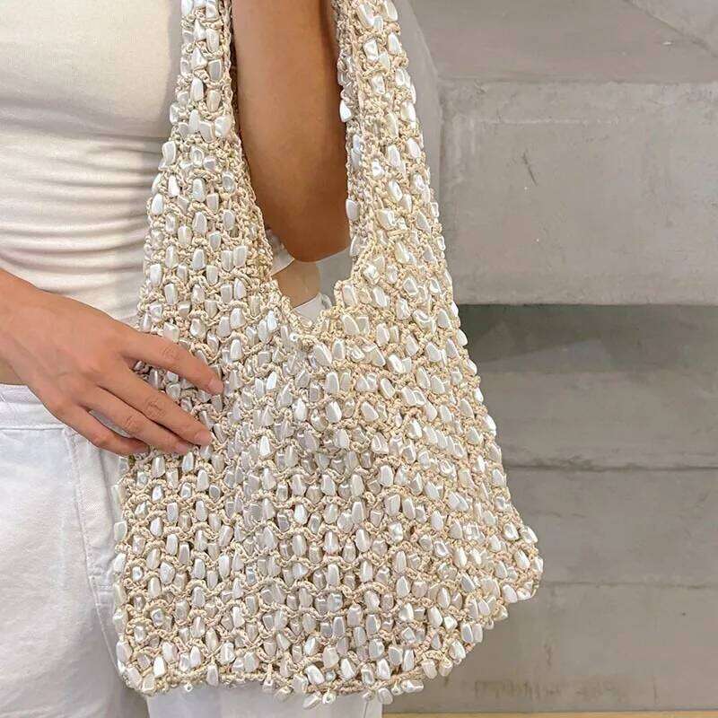Fashion Versatile Pearl White Beading Handheld Women Summer New Style Light Single Shoulder Underarm Bag