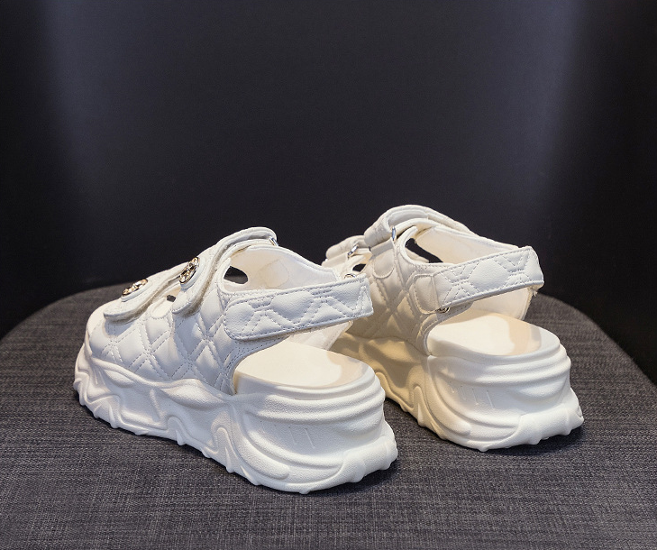 free shipping designer for Sandals Chanel-style Velcro round-toed toe-exposing casual and versatile flat thick-soled sandals