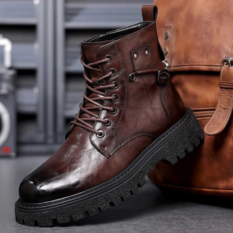 Luxury Brand Men Genuine Leather Stylish Ankle Boots Winter Classic Lace-up Anti-Slip Thick Bottom Boots Men Casual Leather Shoes W250811