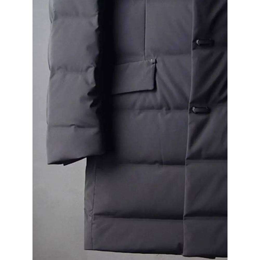 Business Casual New Winter Mens Down Coat Thick Warm Lapel Middle Long Suit Jacket Single Breasted Fashion Slim FIt Overcoat