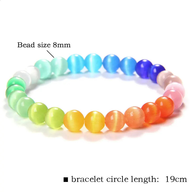 Rainbow 8 mm Cat Eye Stone Beads Bracelets Men Handmade Bracelet For Women Elastic Pulsera Lucky Friendship Party Jewelry Gifts 250805