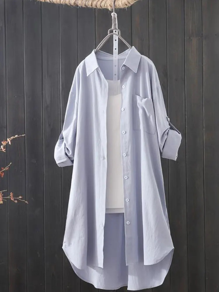 Korean Fashion White Shirt Women Spring Summer Loose Breathable Midi Shirt and Blouse Lady Simple Solid Color Long Shirts 250811