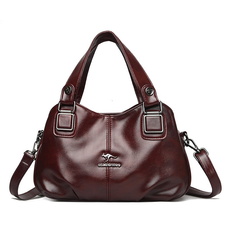 Oil Wax Leather Handbag for Middle-aged Women, Trendy Commuter with Multiple Compartments, Large Capacity Single Shoulder Crossbody Bag ddmymoon