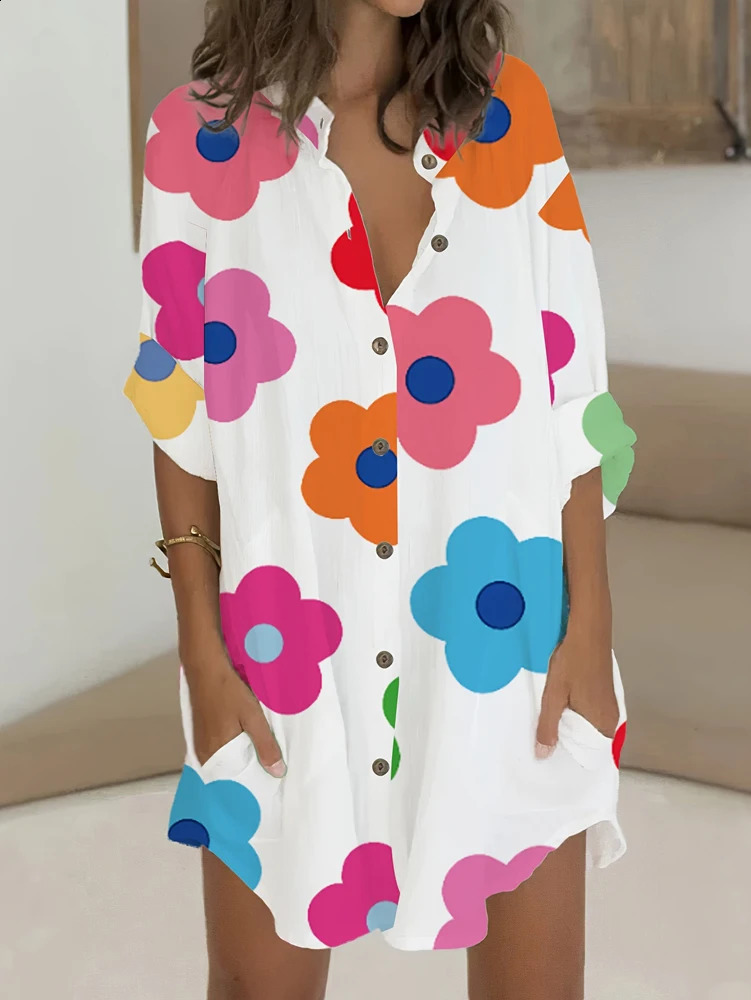 plus Size Floral Print Knitted Shirt Spring Summer Long Choice for Seasonal Transition 250808