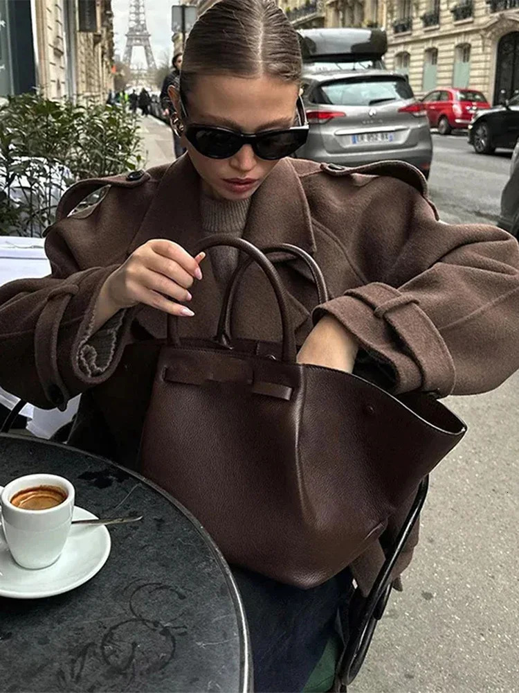 Fashion Womens Solid Double Breasted Wool Coat Lapel Short Blazer Jacket Pockets Long Sleeve Chic Spring Autumn Warm Outerwear 250809